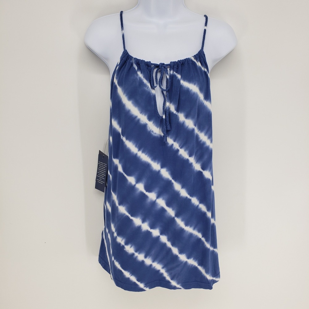 Chaps Tie Dye Tank Top Womens M Medium Blue Cotton Modal Halter Nautical New NWT